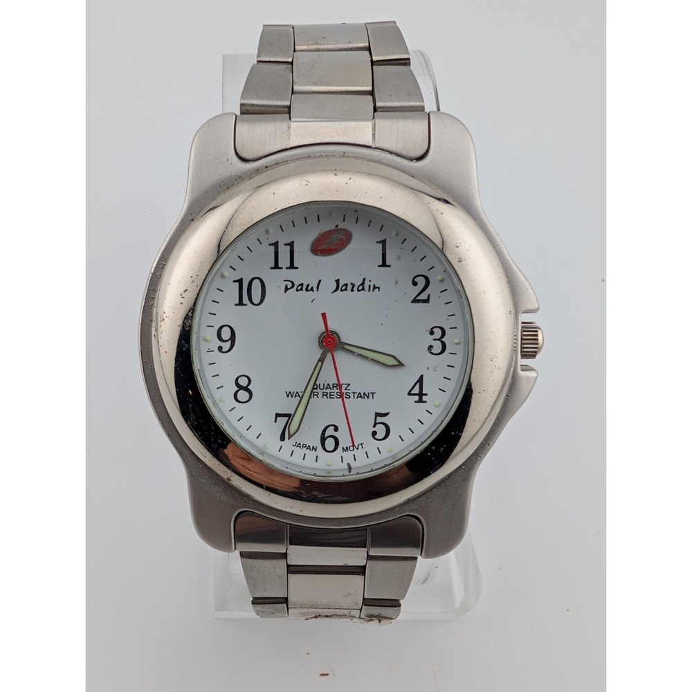 Paul Jardin Watch Men 41mm Case Silver‎ 7.5" Band- New Battery
